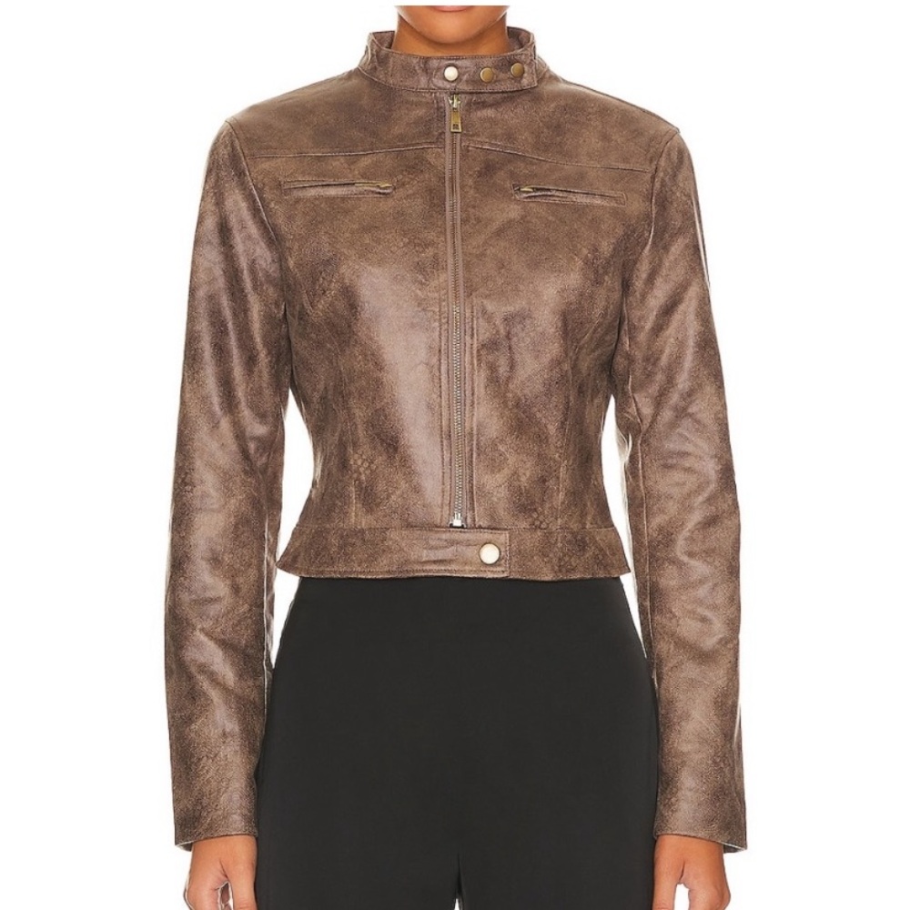 Lioness Distressed Brown Leather Jacket